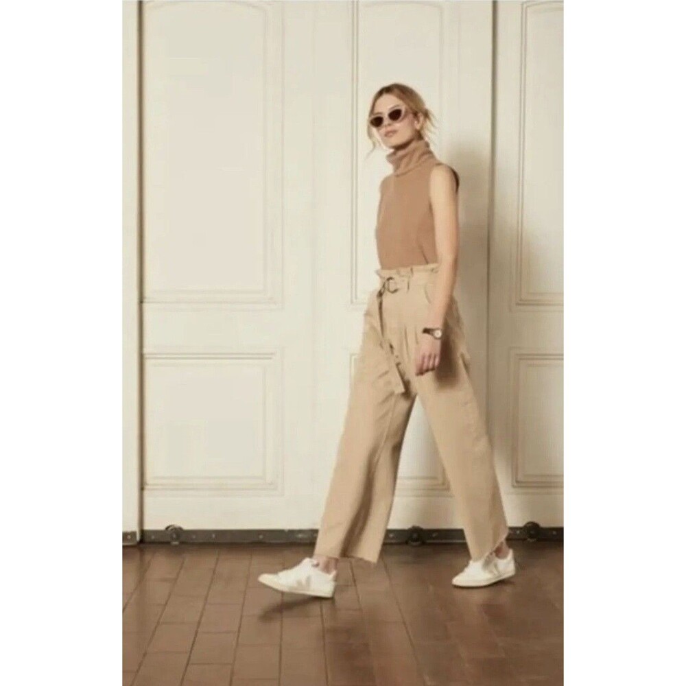 Anthropologie Boyish Pants Clancy Wide Leg Paperbag Trouser Khaki Preppy Sz 32